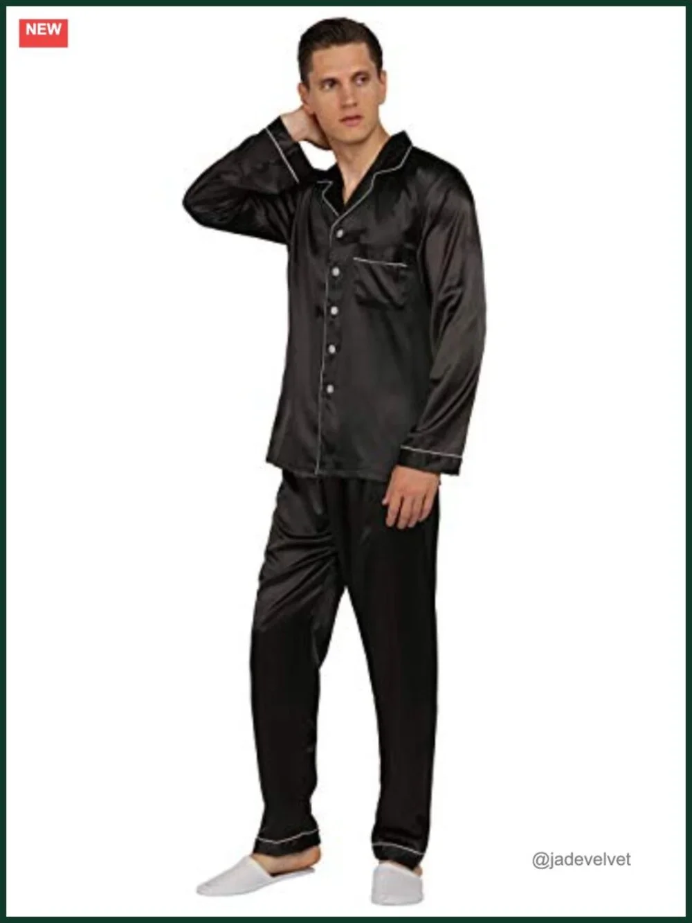 Men's Satin Pajama Set Short Sleeve Long Pants Sleepwear Loungewear Button Down